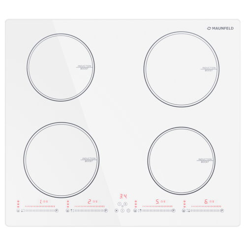 Индукционная варочная панель Maunfeld/ Индукционная варочная панель Maunfeld CVI594SWH  сенсорное управление, 4 конфорки, мощность конфорок 2000, 2000, 1200, 1200 Вт, таймер, автоматическое выключение, бустер, блокировка панели, цвет белый
