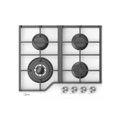 Газовая варочная панель MIDEA/ Газовая варочная панель MIDEA, 60 см, 4 конфорки, закаленное стекло, WOK-конфорка, чугунные решетки, автоподжиг, газконтроль, адаптер для кофе, цвет белый
