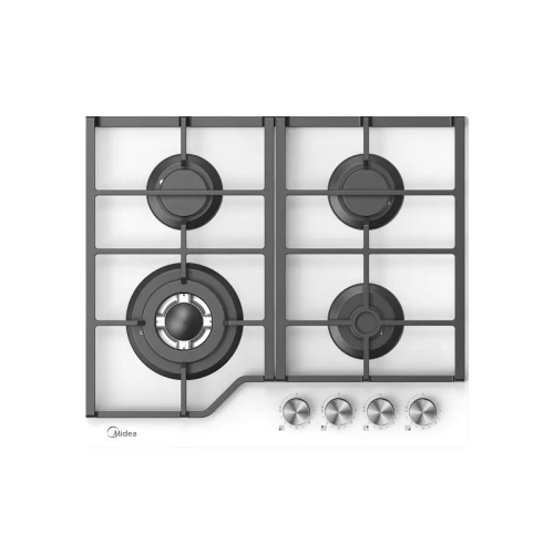 Газовая варочная панель MIDEA/ Газовая варочная панель MIDEA, 60 см, 4 конфорки, закаленное стекло, WOK-конфорка, чугунные решетки, автоподжиг, газконтроль, адаптер для кофе, цвет белый