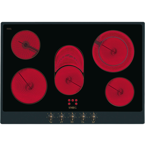 Встраиваемая электрическая панель SMEG/ Электрическая,  Coloniale, 72см, стеклокерамическая варочная поверхность, антрацит, фурнитура латунная