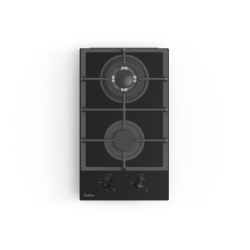 Газовая варочная панель EVELUX, Hi-Tech, 30 см, 2 конфорки, WOK-конфорка, чугунные решетки, газ-контроль, электроподжиг, механическое управление, цвет черный