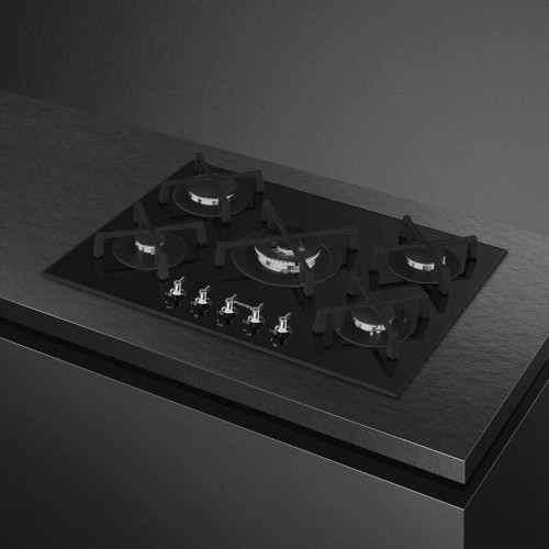 Варочная поверхность Smeg/ Газовая варочная панель, 72 см, Classica, чёрное стекло, прямой край
