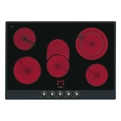 Встраиваемая электрическая панель SMEG/ Электрическая,  Coloniale, 72см, стеклокерамическая варочная поверхность, антрацит, фурнитура латунная