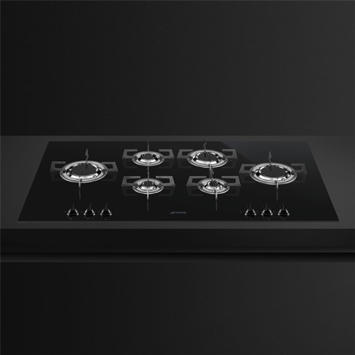 Встраиваемая газовая панель SMEG/ Газ,  Dolce Stil Novo, Газовая варочная панель, 100 cм, черная стеклокерамика, прямой край
