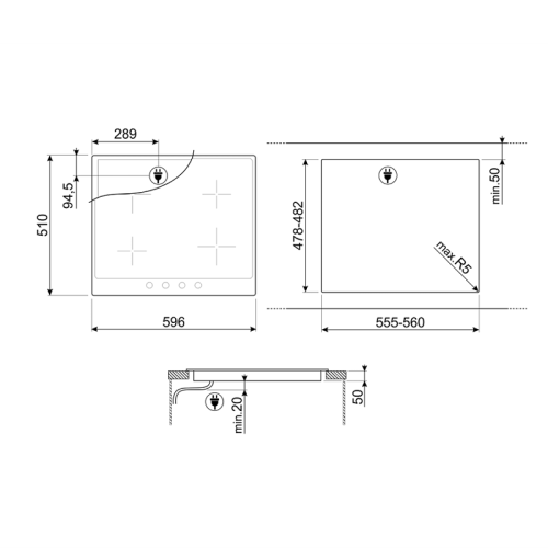 Встраиваемые индукционные панели SMEG/ Индукционная варочная панель,60 см, нержавеющая сталь, фурнитура Victoria.