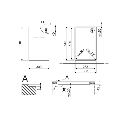 Электрическая домино SMEG/ домино, стеклокерамическая варочная панель, 30 см, прямой край,черная