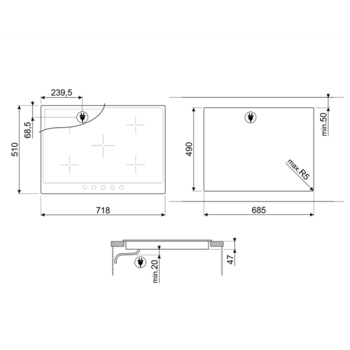 Встраиваемая электрическая панель SMEG/ Электрическая,  Coloniale,стеклокерамическая варочная панель, 70 см,кремовый/фурнитура латунная