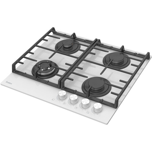 Варочная панель газовая, 60 см, 4 конфорки: экономичная конфорка (0,95 кВт), 2 стандартных конфорки (2х1,7 кВт), ВОК конфорка (2,5 кВт), газ-контроль, электроподжиг, черное высокопрочное