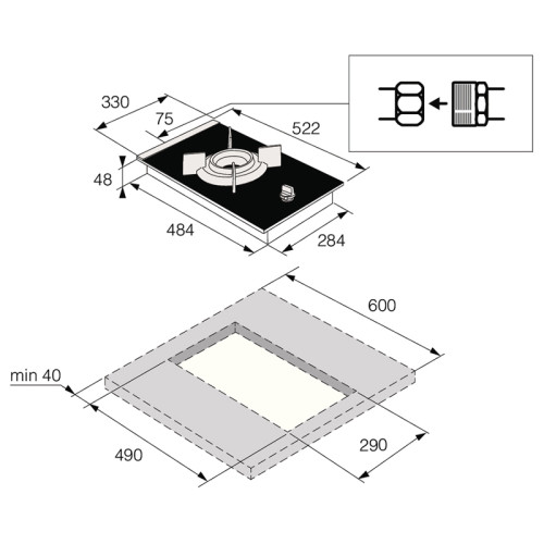 Газовая варочная панель ASKO/ Арт. 741473 ; Газовая варочная панель ASKO, 1 зона,материал стеклокерамика,кольцо для вока-чугун,электроподжиг, цвет черный