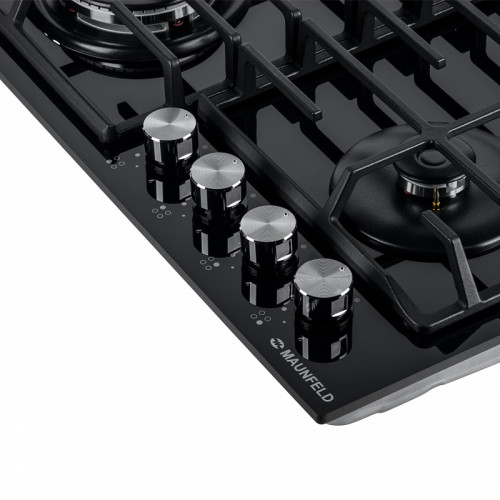 Встраиваемые газовые панели MAUNFELD/ Встраиваемые газовые панели MAUNFELD EGHG.64.63CB/G Варочная панель, Газ, Газ на стекле, Габариты (ШхГхВ)мм: 590х515х51, механическое управление, 4 конфорки, мощность конфорок 1000, 1700, 1700, 3800, электроподжиг, га