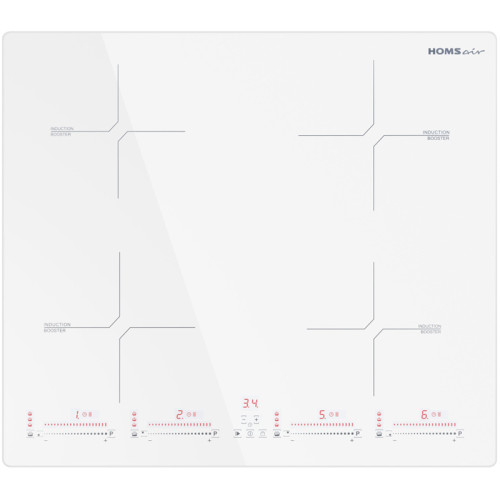 Встраиваемая варочная панель HOMSAir/ Индукционная варочная панель HOMSair HIC64SWH, 60 см, 4 конфорки, мощность конфорок 2000, 2000, 1200, 1200 Вт, сенсорное управление, бустер, автоматическое выключение, 9 уровней мощности, блокировка панели, таймер, бе