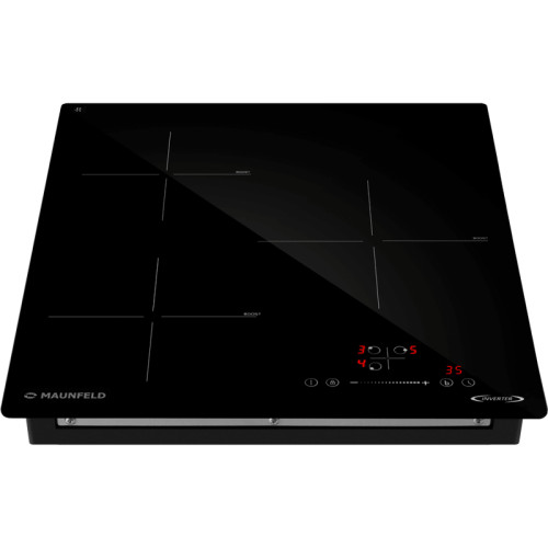 Встраиваемая варочная панель/ Индукционная варочная панель MAUNFELD, 45 см, 3 конфорки, мощность конфорок 1500, 2100, 2600 Вт, сенсорное управление, таймер, автоматическое выключение, бустер, блокировка панели, черный цвет