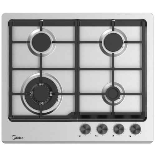 Варочная панель MIDEA/ MDK/Варочная панель MIDEA, газовая, 60 см, 4 конфорки (1 WOK), автоподжиг, газ-контроль, адаптер для кофе, чугунные решетки, цвет нержавеющая сталь