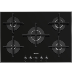 Встраиваемая варочная панель SMEG/ ГАЗ, 75 см, стекло, Linea, 5 конфорок, черный цвет