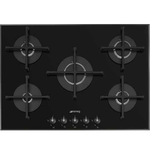Встраиваемая варочная панель SMEG/ ГАЗ, 75 см, стекло, Linea, 5 конфорок, черный цвет