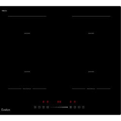 Индукционная варочная панель EVELUX, Hi-Tech, 4 конфорки, бустер, дисплей для каждой зоны нагрева, таймер, защитное отключение, индикация остаточного тепла, поддержание тепла, пауза, 9 уровней мощности, сенсорное управление, цвет черный