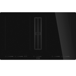 Варочная поверхность со встроенной вытяжкой Smeg/ Варочная поверхность со встроенной вытяжкой Smeg, 80 см, прямой край, 4 зоны приготовления, 2 multizone, 9 уровней мощности, пауза, акустический сигнал окончания приготовления, индикация оставшегося времен