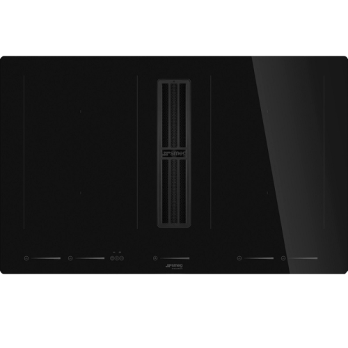 Варочная поверхность со встроенной вытяжкой Smeg/ Варочная поверхность со встроенной вытяжкой Smeg, 80 см, прямой край, 4 зоны приготовления, 2 multizone, 9 уровней мощности, пауза, акустический сигнал окончания приготовления, индикация оставшегося времен