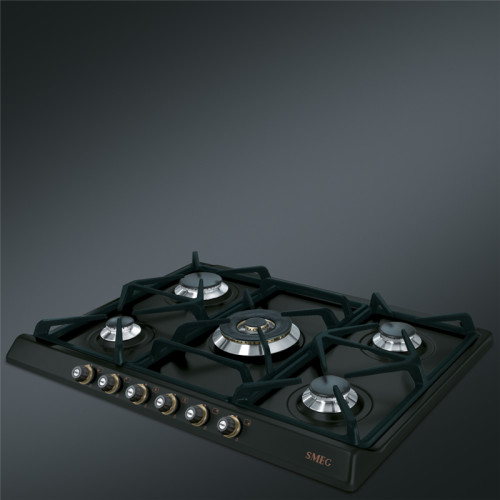 Встраиваемые газовые панели SMEG/ Газ,  CORTINA,газовая варочная панель, 70 см,антрацит/фурнитура латунь