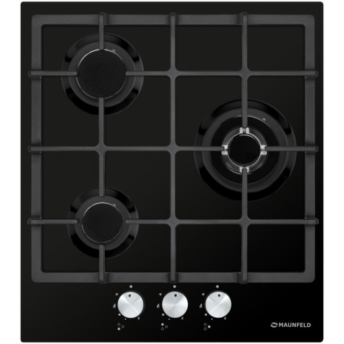 Газовая варочная панель MAUNFELD/ Газовая варочная панель MAUNFELD EGHE.43.33CB/G  механическое управление, 3 конфорки, мощность конфорок 1000, 1700, 3000, электроподжиг, газ-контроль, WOK, цвет черный
