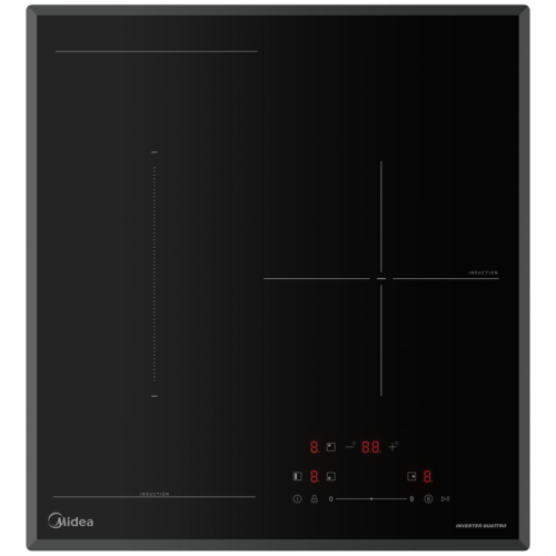 Варочная панель MIDEA/ MDK/Варочная панель MIDEA, индукция, 45 см, 3 зоны нагрева, Flex зона, Booster, слайдерное управление, 9 уровней мощности, таймер, индикация остаточного тепла, Inverter quattro, скошенные края, цвет черный