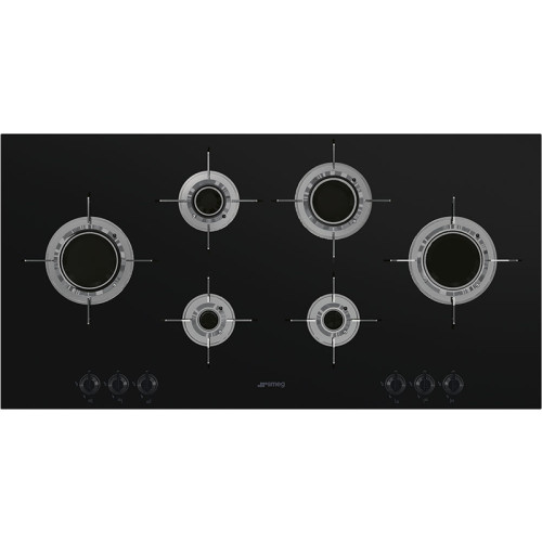 Встраиваемая газовая панель SMEG/ Газ,  Dolce Stil Novo, Газовая варочная панель, 100 cм, черная стеклокерамика, прямой край