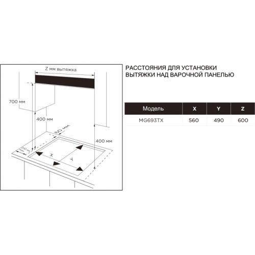 Газовая варочная панель MIDEA/ Газовая варочная панель MIDEA, 60 см, 4 конфорки, закаленное стекло, WOK-конфорка, чугунные решетки, автоподжиг, газконтроль, адаптер для кофе, цвет нержавеющая сталь