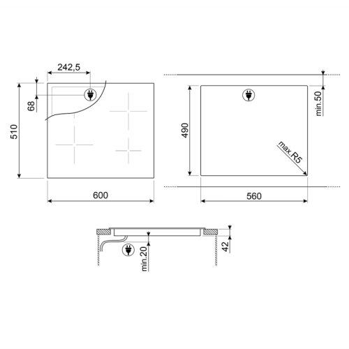 Встраиваемая электрическая панель SMEG/ Cтеклокерамическая варочная панель, 60 см, прямой край