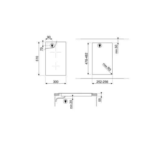 Встраиваемые индукционные панели SMEG/ Индукционная, 30 см, Ультранизкий профиль или вровень со столешницей, черный