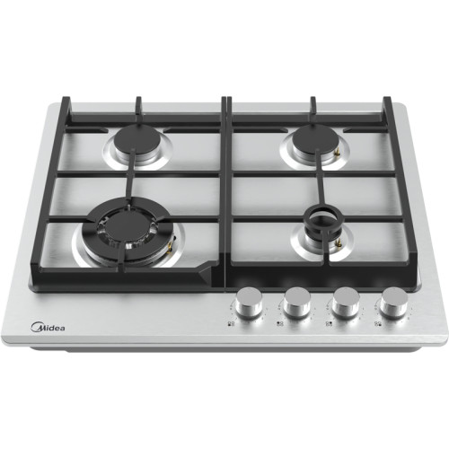 Газовая варочная панель MIDEA/ Газовая варочная панель MIDEA, 60 см, 4 конфорки, закаленное стекло, WOK-конфорка, чугунные решетки, автоподжиг, газконтроль, адаптер для кофе, цвет нержавеющая сталь