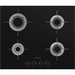 Встраиваемая газовая панель SMEG/ Газ,  Dolce Stil Novo, Газовая варочная панель, 60 см, черная стеклокерамика, прямой край