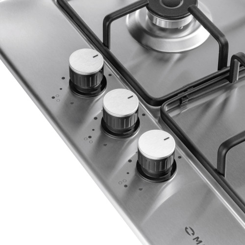 Газовая варочная панель, 45 см, механическое управление, 3 конфорки, мощность конфорок 1000, 1700, 3000, электроподжиг, газ-контроль, WOK, цвет нержавеющая сталь