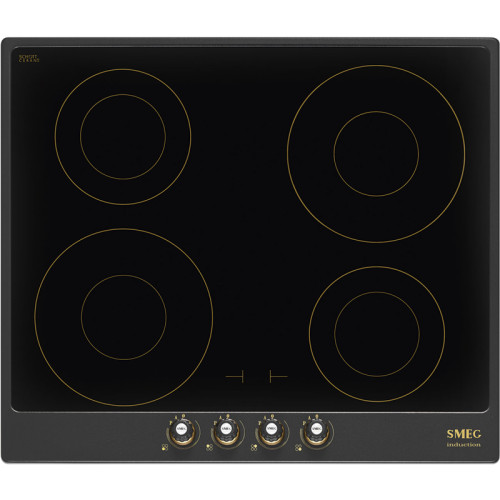 Встраиваемая электрическая панель SMEG/ Индукционная варочная панель, 60 см, антрацит, фурнитура латунная