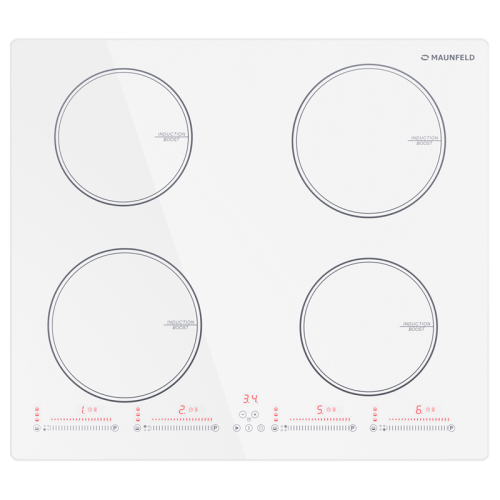 Индукционная варочная панель/ Индукционная варочная панель MAUNFELD CVI594SWH, сенсорное управление, 4 конфорки, мощность конфорок 2000, 2000, 1200, 1200 Вт, таймер, автоматическое выключение, бустер, блокировка панели, цвет белый