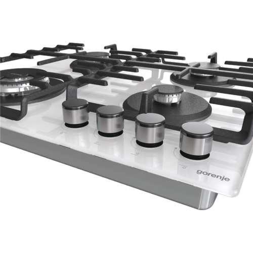 Встраиваемые газовая панели GORENJE/ Газ, 60 × 13 × 52 см, Газ-контроль, чугунные решетки, вок, белый