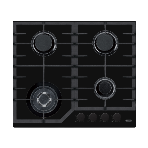 Встраиваемая варочная панель Delonghi/ Встраиваемая варочная панель Delonghi, газ, 60 см, 4 конфорки, WOK, автоподжиг, газ-контроль, чугунные решетки, цвет черное стекло