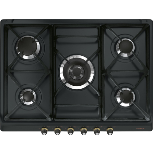 Встраиваемые газовые панели SMEG/ Газ,  CORTINA,газовая варочная панель, 70 см,антрацит/фурнитура латунь