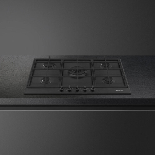 Газовая варочная панель Smeg/ Газовая варочная панель,Classica , 72.5 см, поворотные переключатели, эмалированный корпус, чугунные решетки, 5 конфорок, автоматический поджиг, газ-контроль, цвет черный матовый