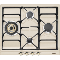 Встраиваемые газовые панели SMEG/ Газ,  CORTINA,газовая варочная панель, 60 см,кремовый/ фурнитура латунь