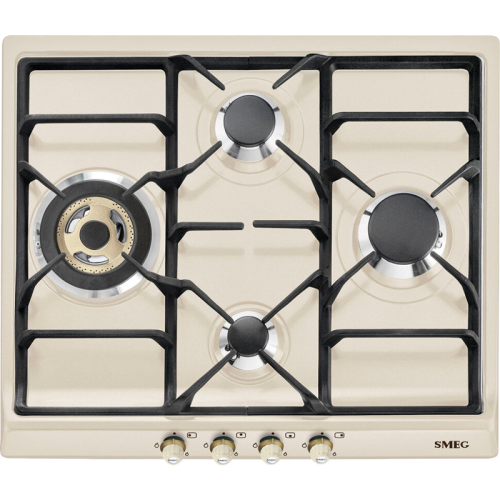 Встраиваемые газовые панели SMEG/ Газ,  CORTINA,газовая варочная панель, 60 см,кремовый/ фурнитура латунь