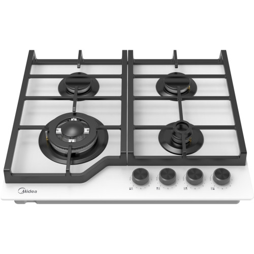 Газовая варочная панель MIDEA/ MDK/Газовая варочная поверхность,закаленное стекло, ширина 60 см, 4 газовые конфорки, 1 конфорка повышенной мощности WOK (4 кВт), фронтальные поворотные регуляторы, электроподжиг, газ-контроль каждой конфорки, новый дизайн ч