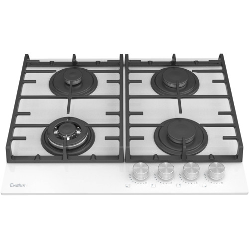 Варочная панель газовая, 60 см, 4 конфорки: экономичная конфорка (0,95 кВт), 2 стандартных конфорки (2х1,7 кВт), ВОК конфорка (2,5 кВт), газ-контроль, электроподжиг, черное высокопрочное