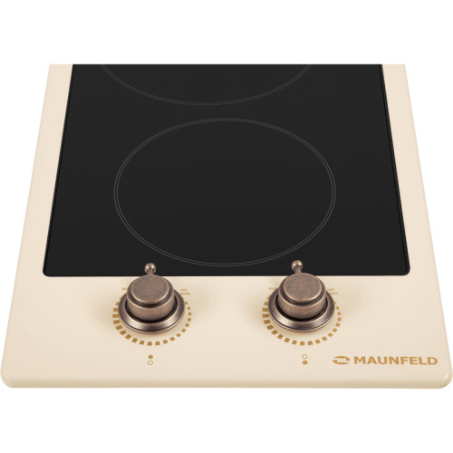 Электрическая варочная панель MAUNFELD/ Электрическая варочная панель EEHE.32VCBGB.R Hi-Light, механическое управление, 2 конфорки, мощность конфорок 1200, 1700 Вт, автоматическое выключение, цвет бежевый/бронзовый