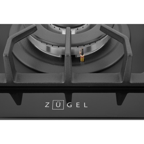 Встраиваемая варочная панель ZUGEL/ Встраиваемая варочная панель ZUGEL, газ, 60 см, 4 конфорки, WOK конфорка, автоподжиг, газ-контроль, чугунные решетки, цвет черный матовый
