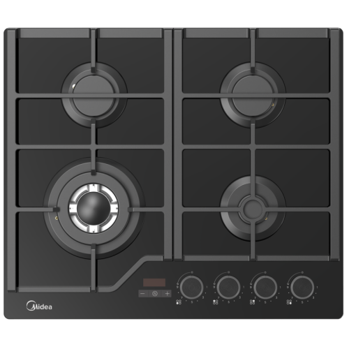 Газовая варочная панель MIDEA/ MDK/Газовая варочная панель MIDEA, 60 см, WOK-конфорка, чугунные решетки, автоподжиг, газконтроль, адаптер для кофе, цвет черный