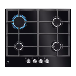 Встраиваемые газовые панели ELECTROLUX/ Газовая варочная поверхность - закаленное стекло, мощность: 8000 Вт, автоматический электроподжиг, газ-контроль, решетки: чугун, независимая установка, размеры (ШхГ): 59x52 см