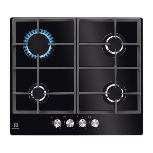 Встраиваемые газовые панели ELECTROLUX/ Газовая варочная поверхность - закаленное стекло, мощность: 8000 Вт, автоматический электроподжиг, газ-контроль, решетки: чугун, независимая установка, размеры (ШхГ): 59x52 см