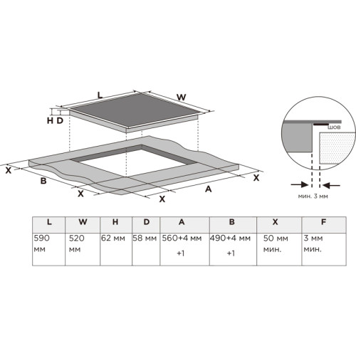 Индукционная варочная поверхность MIDEA/ Индукционная варочная поверхность MIDEA, 60 см, скошенный передний край, сенсорное управление, Inverter quattro, Booster, таймер, индикация остаточного тепла, защита от детей, цвет черный