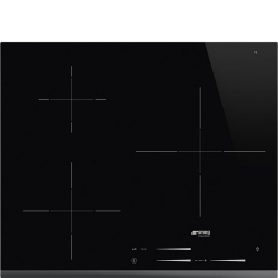 Варочная поверхность Smeg/ Индукционная варочная поверхность, 60 см, скошенный край, 3 конфорки, слайдерное управление, 14 уровенй мощности, индикация остаточного тепла, автовентиляция, пауза, таймер, индикация времени, определение посуды, защита от случа