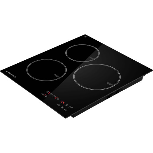 Индукционная варочная панель MAUNFELD CVI453BK, 45 см, сенсорное управление, Flex Zone, 3 конфорки, мощность конфорок 2000, 1200, 2300 Вт, таймер, автоматическое выключение, бустер, блокировка панели, пауза, черный цвет